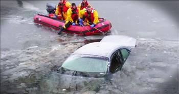 Don McEwan was driving down the road when he saw a woman's car crash into a frozen lake, with her trapped inside. That's when Don had to make the quickest decision of his life. But thank goodness Don is a good man and he dove in with no regard to his own safety. Thanks to Don and two brave police officers, the woman made it out and is recovering. God bless this Good Samaritan!