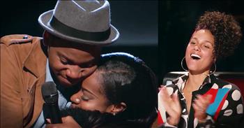 Chris Blue's fiancé was battling bone marrow cancer and almost died on the operating table. He knew God had put her in his life for a reason, so once she recovered, he asked her to marry him. He is now taking a big risk and trying to live his dream. His emotional version of 'The Track Of My Tears' wowed the judges and us. God bless this young couple!