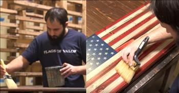 Brian Steorts returned from his final deployment injured, but yearning to somehow continue to serve his country.  After noticing a wood American Flag in a market and realizing that it was made in China, he knew he had hit on an idea.  Brian pulled together a crew of other veterans and they now produce beautiful flag art that is made with American hands and American pride.  God Bless America.