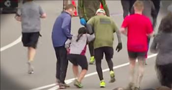 This woman had run her heart out for a half marathon and she was almost at the finish when her body completely gave out. Her legs turned to jello and though she could see the finish line she couldn't get there. That's when two total strangers came along side her and carried her to the finish. Seeing these strangers step in to help will truly fill your heart!