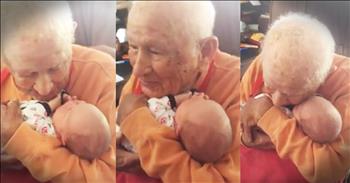 Pop is 105 years old and he is getting a chance to meet his great grandson who is only 5 days old. And first the adorable Pops is nervous to hold the little guy but with some encouragement he agrees, and oh my gracious we are so glad he did! The joy on his face and those gentle little love squeezes are almost too much for my heart. What an incredible moment. I'm so glad someone filmed it!