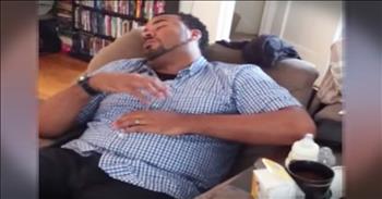 New parents know there is no rest for the weary. And when this new daddy was taking a few moments of shut eye his sweet baby started crying. Mom had it all under control, but this sweet daddy started comforting his baby in his sleep. Oh my stars what an amazing pappa he is!