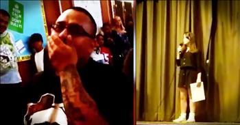 This sweet young girl wanted to use her talent show performance as a chance to ask her step dad to officially adopt her. She was doing a beautiful job singing when she took a pause in the song to ask him to adopt her. And after that the tears started flowing and she could barely get the words out. But oh my stars how sweet is this? And his face shows the love!