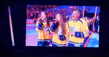 There's no doubt that Vince Gill is a country legend. But when he steps out with his daughters, Jenny and Corrina, to sing The National Anthem at a hockey game, the whole crowd was stunned. Talent definitely runs in the family. Wow!
