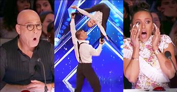 Danielle and his son Oscar are pretty downright adorable and little Oscar is the spitting image of his daddy. But these two are way more than cute, they have an incredible acrobatic act that will knock your socks off. 

Get ready to be amazed as Oscar twists and turns and his dad hoists him into the air for their America's Got Talent audition. This routine is like nothing I've ever seen before! 

Not only are they super talented, but Oscar is one heck of a ham! Just look at that wink. No wonder the judges are on their feet!