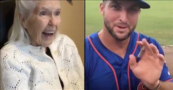 Grandma Margaret loves Tim Tebow. So when her grandson had the chance to watch this inspirational figure play baseball, he decided to do something sweet.

Margaret's grandson asked Tim Tebow if he would say 'Hi' to her on video so that the grandson could take it for Margaret to see. Grandma Margaret was so surprised by this special shoutout that she was overcome with emotion.

This simple act of kindness from Tim Tebow meant the world to her and it's touching to see him take time out of his day for the fans. Who else loves this special moment?