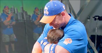 John Cena, the beloved WWE Superstar lives by the motto "Never Give Up." Throughout his career, that motto has inspired millions of his fans to keep the faith when life gets tough. And John has made it his mission to give back to his fans whenever he is able. 

In this special video interview, John thinks he's just sitting down to read thank you letters from his fans, but instead, John is surprised by some of his dearest followers. After John has read and listened to all the stories one by one, people start popping out to personally share their stories. 

I think the reaction on John's face says it all and when the first fan, a little boy, bursts through the poster John is instantly overcome with emotion. I would be tearing up too hearing all of these heartfelt stories. What an amazing gift that these fans gave this kind man. 