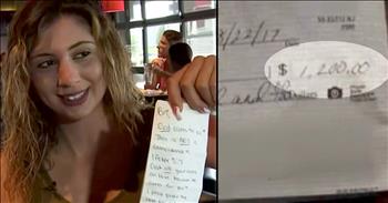 Brianna Siegel was waiting tables at a local restaurant when she was taken aback. A young couple came in and order 2 drinks and 2 burgers. After they placed the order, the couple asked Brianna if she believed in God. Brianna said yes and went to hand the pair their bill for $20. 

Before they left the restaurant, they let Brianna know that there was an envelope with their bill and for her not to open it until after they were gone. After her shift, Brianna remembered the comment and opened the envelope to find a check written out to her for $1200.

She was completely surprised and thankful for this anonymous couple's gift. They said that God led them to leave this extra special tip and Brianna plans to use it towards her schooling. What an incredible gesture!