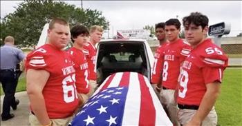 World War II veteran Thomas Hunter recently passed away at the age of 93. Sadly, Thomas had no male relatives to serve as pallbearers during his funeral. 

That's when some local high school football players heard the news and decided to step in and help. Six football players put on their jerseys and carried Thomas' casket. 

These kind boys said that this was the least they could do after Thomas' service to our country.  What an amazing act of kindness from these young men. 