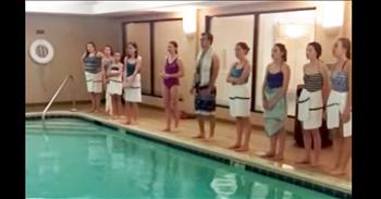 The student choir of the Messiah United Methodist Church was on tour when they stopped at a hotel for the evening. The kids were playing around in the pool when they realized the area had incredible acoustics. 

So that's when they all hopped out and started to sing. And when you hear their haunting harmonies to the song 'I Believe' you will be completely moved. 

What incredible talent. I'm so glad they took this moment to use their God-given voices. 