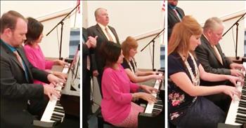 A group of talented church pianists recently took the internet by storm with their amazing impromptu performance. After attending their church service in Georgia, these four church members decided to have some unrehearsed fun. Doug, Natalie, Tracy, and Jonathan wanted to try to play a medley of hymns with completely seamless transitions. And they decided to record the entire performance. 

Just watch as they furiously play the piano and then switch seats while continuing to play each hymn. They ended up cranking out a total of eight hymns back to back without messing up or stopping. There's no doubt that these four pianists are incredibly talented, but together they took these hymns to a whole new level. It's not easy to find a great church pianist, so having four at one church is quite a treasure. 


God has truly blessed Doug, Natalie, Tracy, and Jonathan with tremendous musical talent and it's beautiful to see each of these pianists using their God-given abilities to spread the gospel. What do you think of this hymn performance? It's one you've got to see to believe!