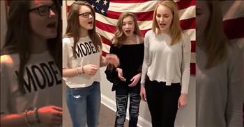 Darby, Anna Beth and Ellie are 3 talented singers from Nashville, Tennessee. These girls truly have a gift for performing and it's so incredible to hear them using their talents in this way. 

Just listen as they come together to sing the most beautiful rendition of The National Anthem. This a cappella performance is absolutely amazing. I can't get over those harmonies and the way their voices blend together perfectly. I'm so glad these talented young girls are using their gifts to spread joy and positivity to others. 

The National Anthem definitely isn't an easy song to perform, but these girls put their all behind it and it absolutely shows. There's no doubt that these girls definitely did it justice. Who else is in awe of those voices?