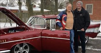 When Cam’s beloved grandfather’s turned 81, he knew he wanted to do something special for him. Cam’s family had a 1957 Chevy Bel Air that was sitting in his grandparent’s garage. The antique car stopped running in the 70’s, so it was left to rot away. One thing Cam and his grandfather always talked about was getting the car running again, but they never really had the time to do it. 

Cam knew restoring this car would be the perfect birthday surprise for his granddad. So for years, Cam saved up money and even sold parts of his own car to buy what he needed to finish the Chevy Bel Air. He still has a little bit more work to get done on it, but by his grandfather’s 81st birthday, he had the car complete enough to be able to surprise his Papa. To put the icing on the cake, he added several upgrades and then got the car custom painted in his grandfather’s favorite color. 

In total, the restoration cost over $20,000 but Cam says that it was worth every penny to see the joy on his grandfather’s face when he revealed the surprise. Just watch as Cam gathered the family around in a parking lot to present his Papa with his newly restored car. He had the both of his grandparents blindfolded and when they removed the blindfolds from their eyes, they were so shocked! 

Papa was extremely speechless and even got weak in the knees. He steps back as if he is about to faint at the sight of his beautiful fully renovated car! That's when the tears started to flow and no one could contain their emotions. Now he and his grandson are ready to travel in style!