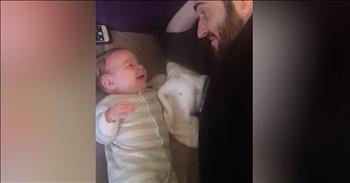Little Jenson Webster is only 12 weeks old but he's already stealing hearts all over the world. Just watch as Jenson lays next to his daddy after a feeding and they share some adorable moments together. 

While they babbled back a forth, this sweet baby's dad was stunned when Jenson said his very first world. If you listen closely, you can hear this adorable baby say 'hello' while he's looking right at this daddy. If I hadn't heard it myself, I don't think I would believe it. This is a heartwarming moment that every parent looks forward to, but Jenson's family got to enjoy this special moment even sooner. 

I'm so glad that Jenson's mommy was able to film this sweet conversation. I'm sure they're going to be cherishing this video for years to come. What did your baby do that completely amazed you?