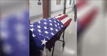 Douglas Timmons was a hardworking man, amazing father and U.S. Air Force veteran. This unforgettable man was described as someone who everybody loved. And that's exactly what happened at Richard M. Campbell Veterans Nursing Home in Anderson where Douglas lived for over 3 years.

As he battled Alzheimer's disease, Douglas needed more care, so his family moved him to the nursing home. Sadly, Douglas passed away but these amazing folks at the nursing home wanted to honor this veteran in a special way. Just watch this emotional clip taken by Douglas' daughter Laura Dorn as his body is wheeled out of the facility. 

Even though it was early in the morning, the flag was draped over his coffin and you can hear Taps playing in the background. There are even some residents that have come out of their room to pay their respects to Douglas. This is such a touching moment and I'm moved by the amazing facility and staff for honoring this special man.