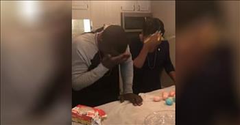 I've seen a lot of gender reveals before, but I think this one may take the cake. When it was time to find out the gender of their baby, this couple decided to play a fun gender reveal game with hardboiled eggs. 

They gathered all of their family and friends to watch as the couple hit blue and pink hardboiled eggs against their foreheads. They started out taking turns grabbing eggs, but as the suspense was building everyone in the room started screaming out their votes. Everyone was so anxious, and the room was filled with so much excitement. Whenever the couple did not get a raw egg, the whole room gave a resounding “aw” in unison. 

It was so funny to watch. The couple finally went through a whole carton of hardboiled eggs and none of them had a raw egg inside. That's when they found out that there was a secret, final pack. And after just two rounds, they found the raw egg. The mommy-to-be had the winning egg and it was a blue revealing that their new baby will be a boy. What a fun and exciting way to reveal the gender!