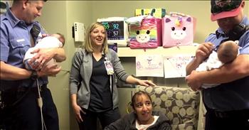 On New Years Eve, Oklahoma City firefighters responded to an 'active childbirth' call. When they arrived, a woman was having premature twins and it was quite a stressful event to deliver the babies. 

One firefighter said that giving compressions to a child that small was very intimidating but because of their brave actions, the twins made it through. The firefighters even traveled on the ambulance with the babies until they reached the hospital. 

It's been a few months now and the twins are almost ready to leave the NICU. The Oklahoma City firefighters wanted to pay these unforgettable babies a visit and they even got to hold the twins. Thank goodness for these heroes!