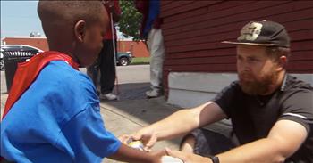 4-year-old Austin Perine is just a normal kid by day, but once a week he turns into a superhero. It all started when Austin and his father were watching a television show about pandas. 

The momma panda abandoned her baby and Austin's father said the baby was now homeless. That led to a discussion and Austin asked if people could be homeless too. When he discovered that there were people in his own community without a place to stay, he knew he wanted to do something to help. 

So once a week, he wanted to use his allowance money to go towards chicken sandwiches instead. He gives out sandwiches to the homeless and leaves them with the saying 'Don't forget to show love.' 

Most kids his age aren't thinking about homeless people, but this little boy has a heart like no other. Isn't he such an inspiration?