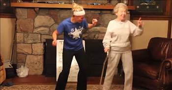 This 85-year-old and her granddaughter are having the time of their lives and now the whole internet is talking. A lot of people think that getting older means you don't have any more fun. Well, that's just not true anymore. 

Just watch as this granny busts a move during a family talent show. With her granddaughter by her side, they dance along to the 'Cupid Shuffle.' She goes along with every move and that smile on her face shows me she's having the time of her life. 

Granny has definitely got some moves and everyone watching is obviously impressed. Just listen to all those cheers as she dances around the living room. This just goes to show that age is nothing but a number. Don't let anything stop you from enjoying all of life's little pleasures. Who else agrees?