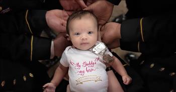 A week after US Army Spc. Chris Harris learned that his wife, Britt, was pregnant, he was tragically killed in a suicide bombing. Harris was very close with his battalion and thought of them all as brothers, so Britt made sure to stay in contact with them throughout her pregnancy. 

Today, 10-week-old Christian Michelle Harris is meeting all of these gentlemen and they're all getting the chance to hold this sweet baby. It's a picture that truly touches a special place in your heart. 

Christian was born on the very day that her father was set to return home to Afghanistan and even though she'll never met her dad, she's surrounded by an incredible group that is sure to look after her. It's truly amazing to witness everyone come together for this newborn. She is going to be so loved. 