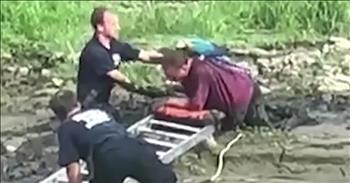 Firefighters Rescue Bird And Owner Trapped In Mud