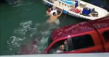 Sometimes, accidents can happen in an instant and you could find yourself in a dangerous situation. That is exactly what happened to 87-year-old Mary Watkins, her son Larry and their pet Chihuahua.

 The three were parked near a marina in Long Beach, California when the truck suddenly lurched forward and crashed right through the guardrail. The truck fell right into the water below and quickly started to fill with water. That is when Mike Del Grande, a towboat operator and former lifeguard, jumped right in the water to help save the victims. Along with other good Samaritans, he was able to pull everyone to safety, including the dog. Jeff Jones, who couldn’t believe what was happening right before his eyes, caught all the dramatic footage on camera. 

Thankfully, everyone is okay and the hard work of all those who jumped into the water is being commended. Mary Watkins was in good spirits as she spoke about the incident. “The two guys came in the back window and they got in and shoved me up from the behind side.” All joking aside, this woman is very thankful to the kind strangers that day and wanted them to know, ‘I say thank you from the bottom of my heart.’ 

This situation could’ve had a completely different ending but the quick thinking of these good Samaritans allowed everyone to be safely rescued. There is no doubt in my mind that God put these men in the right place at the right time. Don’t you agree?