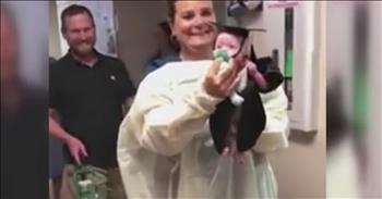 There’s no better feeling than bringing your newborn baby home for the very first time. But for many families with premature babies, this special moment has to be put on hold. Babies born before their due dates can spend anywhere from days to months in the NICU before they are well enough to go home on their own. 

Parents Robert and Molli Potter know all about lengthy hospital stays. While Molli was pregnant, they were devastated when doctors gave their unborn child a 2 percent chance of surviving. To make matters worse, many hospitals said that if their son was born before the 24 week mark, they wouldn’t try to save him. 

Robert Potter said, "I called 16 different hospitals in three different states to find one that would. We found University Of South Alabama in Mobile and they treated her the minute we got there. They were treating for ‘We’re gonna save this baby.’” 

Little Cullen Potter was born at just 22 weeks and weighed only 13.9 ounces. But after 160 days in the neonatal intensive care unit, Cullen was finally ready to go home. The nurses and staff at the hospital always like to do something special when a baby leaves the NICU, but Cullen’s exit was definitely one of a kind. 

After finding a cap and gown at Build-A-Bear Workshop, Molli outfitted her son to go home. That’s when the nurses decided to put on their own ‘graduation’ ceremony for this little fighter and paraded him down the hall in his adorable outfit. Now, Cullen is at home and doing great. What an amazing story!