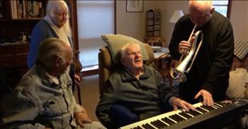 95-Year-Old Julian Lee has been ”tickling the ivories” his whole life. But this great jazz musician hasn’t played in years after a stroke left him unable to use his right arm. When famous trumpeter James Morrison dropped in to visit Julian they decided to play some tunes together.

Julian was born in New Zealand. He was blind from birth but that didn’t stop his obvious love of music. By age six, he was hooked. His ability to hear music and arrange complicated patterns made him wildly popular in the 1960s. Julian arranged pieces for Frank Sinatra, Peggy Lee, Chet Baker and a host of other jazz “greats”.

In the 70’s Julian moved to Australia and began a well-known career there. He continued to play and even hosted a weekly radio program. More recently Julian has suffered from strokes. He stopped playing after losing the use of his right arm. When a few of his jazz musician friends stopped by for a visit, they couldn’t help but encourage Julian to play again. And boy, did he! The friends set up a keyboard near Julian’s chair and within moments, he was playing with his left hand like nothing had happened. His “runs” on the keyboard were amazing but what was the most capturing was Julian’s smile as he got into the music. There is no stopping this great pianist from doing what he loves most and is so passionate about! We’re all smiles too seeing Julian in his element again with his friends!