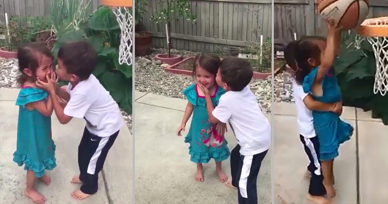 Brother Comforts His Sister After She S Hit With A Basketball Cute Videos