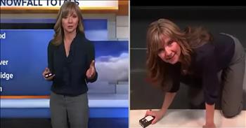 Meteorologist Lisa Hidalgo never expected her work day to go like this one! The weather forecaster was happily presenting her segment when the camera fell and focused on the ground! Her reaction was one of the funniest things we’ve seen on a morning television broadcast!

As Denver meteorologist Lisa Hidalgo began giving her morning weather report, all seemed “business as usual”. She adeptly points out the snowfall totals in the local areas before the unthinkable happen during her live broadcast segment. As the screen behind her changes to a beautiful snow scene – rolling white hills and snow flocked evergreens – the camera focus unexpectedly takes a nosedive and settles to a live shot of the studio floor.  

“Look at this beautiful shot this afternoon… WOW!” she exclaims.

Upon realizing the camera has fallen to feature her feet and cue box, Hidalgo thinks fast on her feet and shows off her hidden dancing skills! With a “kick-ball-change” here and there and a corny “yeah, yeah, yeah, yeah, yeah” for accompaniment, she keeps the viewer’s attention while trying to figure out what to do. That’s when the very talented Lisa chooses to do something completely unexpected. She bends down onto her hands and feet crawling into the camera frame to finish her weather report! Giving the last few weather notes while on her knees, you can hear the crew in the background having a good laugh as Lisa also chuckles her way through this hysterical experience!

“Alright you have a good one!” she says and then hilariously crawls out of the frame! We bet she won’t forget that office experience any time soon!