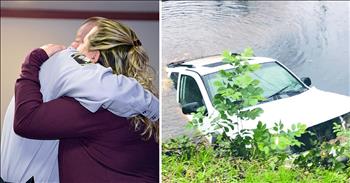 Divine intervention brought Kelly Carter and Police Detective Roger Shearin together, for sure. And just in time, too, so this brave officer could save the woman trapped in a sinking car. Kelly Carter of Nash County, North Carolina, was heading home from a job interview one rainy day when things got bad, fast. Her vehicle hydroplaned on a back road and crashed into a pond.

“I don’t remember a whole lot. It all happened so fast,” she said of the accident. 

Before Kelly could get out of the car, water started pouring in. The frantic woman trapped in a sinking car with no escape tried calling 911. But her cell phone was already waterlogged and the operator was having trouble hearing her. It was going to take a miracle to get Kelly out of the car in time.

“Detective Shearin’s hours are earlier in the day, and on Monday only, the only day that I’ve ever told Detective Shearin not to come in at his normal time, I asked him to come in at 4 o’clock, and work from 4 to 8, because we had a board meeting,” Middlesex Police Chief Mike Collins said.

By this point, Kelly was barely keeping her head above water and she thought for sure she’d drown.The brave officer wasted no time. Detective Roger Shearin dove into the water and went to work trying to free Kelly. Shearin stood on the roof of Kelly’s car and eventually managed to pry open the passenger-side door. He then pulled the woman trapped in a sinking car safely to the shore.

“Definitely my guardian angel,” Carter said. “The Lord definitely put him in a place where he needed to be, and I’m thankful for that. I’m thankful for another day.”

The humble officer tried to keep a big deal from being made of his rescue.

“What I did was a simple human gesture," said Detective Roger Shearin. “I did what anyone else in this room would have done and I give the credit to my Lord and Savior Jesus Christ because He is who got us through this."