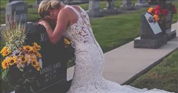 This bride is taking her wedding photos alone after an alleged drunk driver took her fiancé’s life. Jessica Padgett and Kendall Murphy were all set to wed on September 29, 2018 but tragedy struck and everything changed. 

On November 10, 2017, Kendall, a volunteer firefighter, was killed while assisting a car crash victim. The driver was allegedly under the influence of alcohol. On what would have been her wedding day, Jessica’s mother set up a photo shoot for her daughter in order to honor Kendall and help her heal. 
Jessica donned her wedding dress and took portraits in front of her would-be-husband’s grave. 

If these moments were enough to bring on the tears, the entire wedding party decided to show up and support this brave woman. Together, they took pictures to capture the special day. Members of the community even wrote letters to Jessica. There were enough for her to read a new one every single day for six months. 

After the images were posted online, the story quickly went viral with people from all over the world expressing their sympathy and condolences. “Thank you everyone for making my wedding day special even though I didn’t get to marry the man of my dreams,” Jessica wrote. 

While this day was not like anything she had planned, this bride will certainly remember it for the rest of her life. It’s amazing to see so many friends and family come together to support Jessica during this difficult time. We are all praying for this bride.