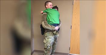 It was a heartwarming moment captured on camera when this returning soldier surprises deaf brother at school. 

It’s never easy when a loved one is serving in the military. But this is the reality that many families in our nation must deal with every single day. 

They are separated for their family member and must navigate the world without them for a time period. This means celebrating births, birthdays, holidays and more without them by your side. 

Even though we are all so proud of what these brave men and women are doing for our country, there is still a piece of our heart that aches for them to return home. 

This older brother has been away from the family serving in the military. But today, he is finally coming home and he decided to give his little brother the ultimate surprise. 

Just watch as he hides behind the door at his brother’s school. The young boy is deaf, so his teacher communicates through ASL to get the boy to come outside. 

As soon as the door closes, he realizes what is really happening. He leaps into big brother’s arms and they share the most touching reunion. You can just feel all of the excitement, love and joy. 

I know he must be so glad that his big brother is home and this was the sweetest homecoming reunion. We are so grateful for all of our military men and women and the sacrifices that they make each and every day. Praying for our troops.
