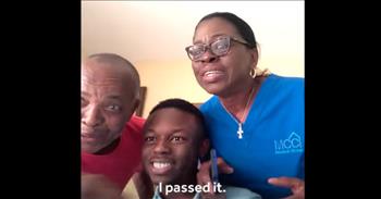 What a sweet video of parents reacting to their son receiving great news about his bar exam results!
 
The recent law school grad was waiting for his bar exam score for weeks, and when the time came for him to see how he did, he was anxious about seeing the results.
 
“My hand is shaking,” says the student. You can see how nervous he is as he is taking deep breaths and placing his hand over his beating heart.
 
Looking for their support, the student waited until his parents came home before opening up the email to see his results.
 
“Oh Jesus, help me.” His mother says as she is just as nervous as her son to see the outcome.
 
As the son is reading the email, he shouts with joy! “Congratulations on passing the bar exam!”
 
Neither him or his parents can contain their excitement! They are all enthusiastically shouting, clapping, and jumping up and down at the great news.
 
His mother keeps shouting, “Yes! Yes! Yes! Lord Jesus!”
 
They go back to the screen to read the congratulatory message again. ““Oh! Thank you, Jesus! Thank you, Jesus!”
 
Seeing his mother thanking God with shouts of praise reminds me of Psalm 35:27. “But those who want the best for me, let them have the last word - a glad shout! - and say, over and over and over, ‘God is great - everything works together for good for his servant.’"
 
What a sweet image to see the student weeping happy tears, and his mother thanking God while hugging her son.
 
God gives such good gifts. He deserves all of our praise and thanksgiving for all the blessings that he gives us. And seeing this mom praising the Lord for the opportunity that was given to her son with such a grateful heart is so sweet and encouraging!
