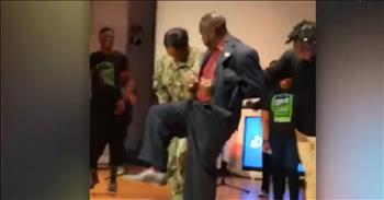 It was a heartwarming moment captured on camera when this dad falls to the ground after spotting his Navy daughter at church. 

It’s never easy when a loved one is serving in the military. But this is the reality that many families in our nation must deal with every single day. They are separated for their family member and must navigate the world without them for an extended time period. This means celebrating births, birthdays, holidays and more without a loved one by your side. 

Even though we are all so proud of what these brave men and women do for our country, there is still a piece of our heart that aches for them to return home. 

Jerome Mondy hasn’t seen his daughter in over two years. Jadiah serves in the United States Navy and she has been stationed overseas at a base in Japan. She wasn’t supposed to be home for another week, but Jadiah’s brother and mother decided to surprise their father in a very special way.

 While he was dancing on stage at Divine Faith Ministries International, Jadiah snuck up from the side stage and started to dance right beside him. Jerome was so overcome with shock and joy that he fell to the ground. Then, he stood back up and gave Jadiah the biggest embrace. 

You can truly feel the love and excitement coming from this family and it’s such a special moment between father and daughter. What a beautiful memory to be captured on camera. Welcome home, Jadiah!