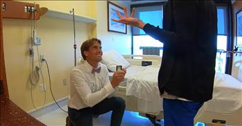 One man pulls off the ultimate surprise when he proposes to the nurse that previously helped save his life. 

37-year-old Damien LeRoy broke multiple bones in his body, including his back and femur when he fell 150 feet during a paragliding accident. He was severely injured from the fall and rushed to St. Mary’s Medical Center in West Palm Beach Florida. 

After nearly losing his life, Damien was nursed back to health by a team of doctors, including nurse Alexandra Hoover. Damien said, “She was just the sweetest person and she cared so much.” He even jokingly asked her if she had a boyfriend during his hospital stay. At the time, Alexandra was seeing someone, but a year later they broke up. That’s when she started dating Damien and their love story unfolded. 

When it came time to propose, Damien decided to pull off the big event in the place they first met, the hospital. So, he pretended to be a patient under a blanket while Alexandra was coming into the room to do her rounds. That’s when he popped up from the bed and got down on one knee. Alexandra was visibly shocked. “A hundred things ran through my mind and I couldn’t believe I was seeing him.” She enthusiastically said ‘yes’ and the two embraced.

Looking back on the moment and their meeting, Damien knew everything happened for a purpose. “I was for sure given a second chance in life and for sure I was put there for some reason. Now, I know and now we get to share the rest of our lives together. “ God bless this couple and their marriage. 