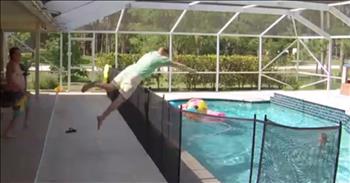 Security footage captures a terrifying sight as one father jumps into the pool to save his toddler son. 

As summer approaches, children and their families will flock to pools and other areas of water for fun and recreation. While swimming pools are a great place to cool down during the hot summer months, they can also be a place of great danger. 

Drowning is the number one cause of death for children age 1 to 4. Many times, parents or caregivers are close to a child when the incident occurs. Even when we are at our own pools or another private residence, the dangers of the water are still present. 

This chilling video clip shows how quickly things can change from completely safe to panic. While friends are playing in the pool, Albert Passavanti sat on a nearby chair. 

That is when his 1-year-old son, Rocco, spotted his ball in the pool. He walked over to it and attempted to reach out for the toy. In a split second Rocco had fallen into the pool and was unable to swim. 

Even though there were people in the pool, no one reacted as fast Albert. He leaped right over the pool fence and dived in to save his toddler. 

Thankfully, Rocco was not hurt but it taught this father a few valuable lessons. Albert now knows to always lock to the pool gate and told WPTV-TV that he “can’t stress enough, nothing is as effective as watching your kids very closely.” 