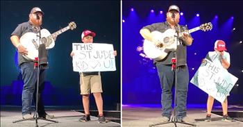 Country singer Luke Combs made one young fan’s night when he pulled him onstage for a sweet serenade. 

After bursting onto the music scene in 2014, Luke Combs has continued to climb to the top of the charts with singles such as ‘Hurricane’ and ‘Beautiful Crazy.’ In just a few short years, Luke has built up a legion of fans. 

At a recent concert in Cape Girardeau, Missouri, the singer spotted a young fan in the crowd with a sign that said ‘This St. Jude Kid loves U.’ That’s when Luke invited the boy up to the stage for a very special performance. Luke started to sing his popular hit, ‘This One’s For You.’

“Yeah I told you all I’d write you a song (Song, song)
Pour my heart in the melody
To keep you singing along (Singing along, singing along)
This might not be the right time
These might not be the right lines to prove
For sayin' what I’m tryin' to
This one’s for you”

As tears streamed down the young boy’s face, he used his t-shirt as a rag to wipe his eyes. 

“I’ve been knocked down time and time again
Got picked back up by love and few good friends
Who reminded me of all I stood to lose
This one’s for you”

The entire crowd was touched by the performance. Facebook user Kaydee Marie filmed the entire serenade and posted it online. 

She wrote, “This man is just amazing. One of the many reasons I love Luke. Incredible experience. I don’t think there was a dry eye in the building. Luke Combs, Hutsen will cherish that forever.”
