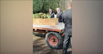 It was an emotional moment when a tractor carries the coffin of this late farmer during a tear-jerking send off. 

This touching moment was all captured on camera as 95-year-old David Young was taken to his funeral. David was an elderly farmer who grew up in Isfield, East Sussex. 

His family has lived and worked at the farm for over 100 years. This man spent so much of his life in the fields and thousands of memories were shared. 

So, when David lost his battle to dementia, his children knew that they wanted to give him a ‘proper farmer’s funeral.’ Adorned with a wreath of English vegetables, 

David’s coffin was carried from the family farm all the way to the village church on a trailer towed by a tractor. As the tractor rides by, you can see funeral guests paying their last respects David. 

This was truly a beautiful way to bid farewell to a beloved man and farmer. It’s obvious that his family cared so much about him and this was such an amazing way to send him off. 

Genesis 1:11-12 “And God said, “Let the earth sprout vegetation, plants yielding seed, and fruit trees bearing fruit in which is their seed, each according to its kind, on the earth.” And it was so. The earth brought forth vegetation, plants yielding seed according to their own kinds, and trees bearing fruit in which is their seed, each according to its kind. And God saw that it was good.”

