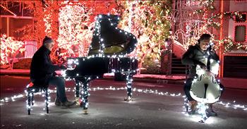 The Piano Guys perform a unique Christmas rendition of ‘Let It Snow’ and ‘Winter Wonderland.’ 

For years, these talented gentlemen have been using their unique talents to entertain audiences all over the world. They started by posting their talented cover performances online, but they quickly went viral and became a global phenomenon. 

Now, The Piano Guys are helping to ring in the Christmas season in the most incredible way. Just watch as they sit down with their instruments and start to play ‘Let It Snow.’

“Oh the weather outside is frightful
But the fire is so delightful
And since we've no place to go
Let it snow, let it snow, let it snow”

As the music starts to flow, the Christmas lights perfectly sync up with the notes. The Piano Guys wrote about the creation of the performance saying, “A piano, a cello, and 739,539 Christmas lights. 

Perhaps a perfect setting for a mashup of two of the most well known and beloved Christmas carols, “Let it Snow” and “Winter Wonderland.” For this tune we triple-channeled the stylistic vibe of legends Michael Bublé, Sara Bareilles, and the Doobie Brothers!” Just listen as the jolly music puts us all in the Christmas spirit.

“Sleigh bells ring, are you listening,
In the lane, snow is glistening
A beautiful sight,
We're happy tonight,
Walking in a winter wonderland.”

Christmas time is about love, laughter and spending time with our loved ones. It’s also when we celebrate the birth of our Savior, Jesus Christ. 

As we come together this year, let us all remember the real reason for the season. 

