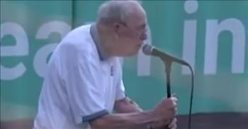 Watch this 96-year-old veteran sing the national anthem at a minor league baseball game and the crowd go wild for his performance.
 
“O say can you see, by the dawn’s early light,
What so proudly we hail’d at the twilight’s last gleaming,
Whose broad stripes and bright stars through the perilous fight
O’er the ramparts we watch’d were so gallantly streaming?”
 
The World War II veteran singing in this video is John Pylman. And he gave a great performance, belting out the lyrics of “The Star-Spangled Banner," at a home baseball game for the West Michigan Whitecaps in Comstock, Michigan.
 
He is strongly singing out the notes during his performance, and it is clear to see the great love that he has for his country. At the end of the song, the crowd gives him a big cheer as he signs off with a salute. God bless this man!
 
It was 1943, a year after John had graduated high school, when he enrolled in the United States Air Force. He served as a navigator for the Boeing B-17 Flying Fortress plane as part of the Eighth Air Force in England.
 
When John was asked what inspired him to sing the national anthem at the baseball game, this is what he had to <a href="https://at-the-buzzer.com/veteran-john-pylman-sings-the-national-anthem/step1/">say</a>. “To me, it means the United States of America, worth fighting for. God’s blessed us with this wonderful country, let’s take care of it. It’s worth fighting for.”
 
Once John found out that the video of him singing had gone viral online, with over 3.7 million shares on Facebook, he was astounded!
 
“I can’t believe it,” he <a href="https://at-the-buzzer.com/veteran-john-pylman-sings-the-national-anthem/step1/">shared</a>. “That’s my attitude right now — I just can’t believe it. I was amazed at the crowd’s reaction, and I thought, okay, this is a good thing to have done.”

God bless our veterans for all that they have done fighting for our country!

