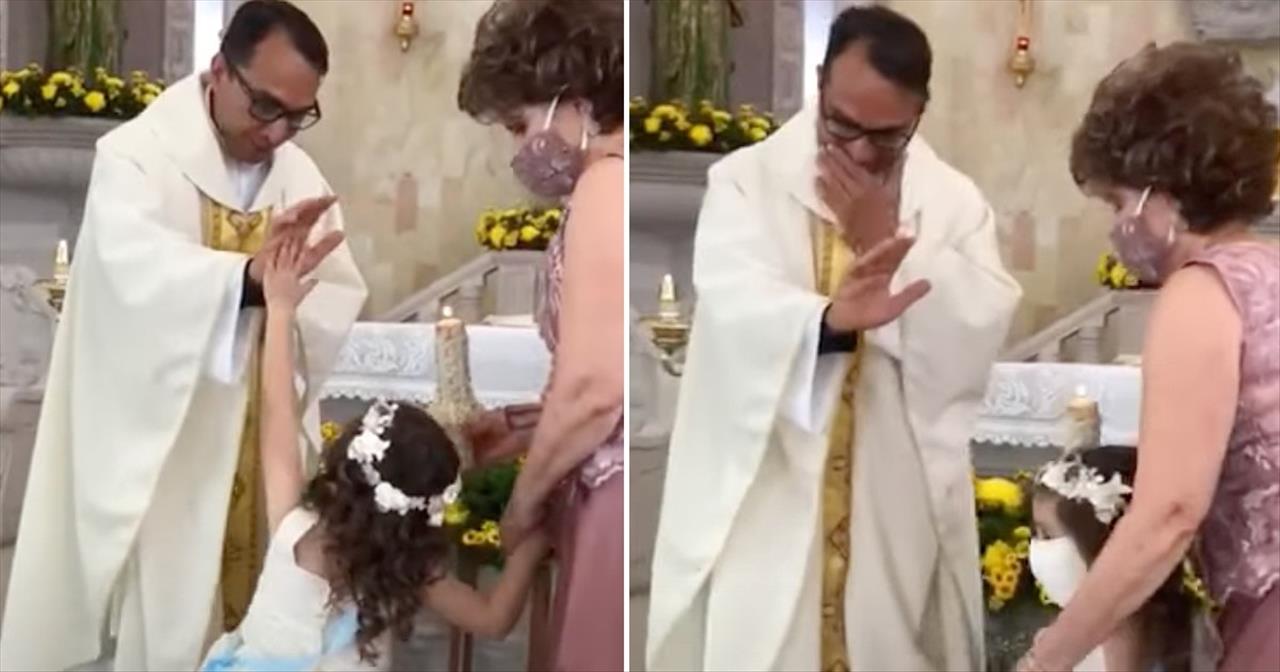 Little Girl Thought Priest Was Raising His Hand For A High-Five, So She Gave Him One