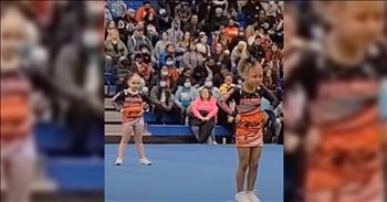 <p>In this video clip, a precious little girl is processing her anxieties. This nervous cheerleader finds her courage after the crowd cheers her on.</p>

<p>Normally a cheerleader is focused on lifting the spirits of others, however, in this video, a crowd encourages her. As the clip starts, a mom shares that her daughter who is only 6 years old is having her first cheerleading competition. The little girl who is standing front and center wipes away tears on her uniform. The mother tells her, &ldquo;let&rsquo;s go!&rdquo; and that she was going to be fine. She cheered, &ldquo;Let&rsquo;s go, Anna!&rdquo;</p>

<p>Suddenly, people all in the crowds began to clap and cheer for her. Anna begins to take a few deep breaths and pulls herself together. The young girl begins to smile and begins her cheer. She is the team captain and she grew in confidence ready to start!&nbsp;</p>

<p>So many times in our own lives, we too can feel like this little girl. We can be overwhelmed by emotions and in need of support to keep pressing on. Just like the crowd cheered for Anna, the Lord and His angels are motivating us. Whatever we feel discouraged or anxious about, this video reminds us that we are not alone. In fact, Hebrews tells us that we are surrounded by a cloud of witnesses who are cheering us on right now. Be encouraged today.</p>

<p><em>&ldquo;Therefore, since we are surrounded by such a huge crowd of witnesses to the life of faith, let us strip off every weight that slows us down, especially the sin that so easily trips us up. And let us run with endurance the race God has set before us.&rdquo; <a href="https://www.godtube.com/bible/Romans/10-13">Romans 10:11-13</a></em></p>
