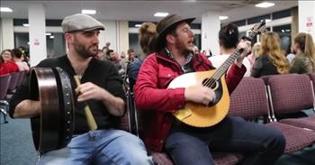 <p>You have to check out this fun video of 3 singing Irish men entertaining a crowd in the airport during a flight delay! The scene will bring a smile to your face!</p>

<p>&ldquo;So, this is what happened,&rdquo; reads the <a href="https://www.youtube.com/watch?v=4_XvKcLxj6I">caption</a> of the YouTube video. &ldquo;The three of us came into the airport and the flight was delayed by nearly two hours. We could tell that everyone was a little bit unhappy about this and Geoff (the banjo player in the video) suggested that we play a bit of the Galway girl, (this song is called The Galway Girl), in a music session. He played a set of traditional Irish dance tunes on the banjo and I (Daoiri Farrell) backed him on the Bouzouki. Robbie Walsh (Bodhran Player) then joined us and we had the attention of everyone in the room immediately. I then proceeded to sing a song. I picked one that I thought everyone would know, The Galway Girl. It went down really well. By this stage my dad had the Canon out and here is the video footage he took.&rdquo;</p>

<p>As you look around the happy and lively scene, you can see people all around the room clapping and singing along with smiles all across their faces. These three talented musicians really used their gifts to bring joy into the space! What a great way to pass the time during a flight delay!</p>

<p>&ldquo;I love how they are all singing together. It warms my heart to see people come together to be happy,&rdquo; <a href="https://www.youtube.com/watch?v=4_XvKcLxj6I">writes</a> someone on YouTube.</p>

<p>&ldquo;We need more moments like this in this crazy world,&rdquo; <a href="https://www.youtube.com/watch?v=4_XvKcLxj6I">comments</a> another person online.</p>

<p>&ldquo;This pub looks suspiciously like an airport,&rdquo; <a href="https://www.youtube.com/watch?v=4_XvKcLxj6I">jokes</a> another person.</p>

<p>We hope that you enjoyed watching this video of the three musical Irish men and their performance was able to make you smile today!</p>
