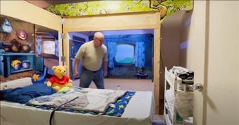 <p>Take a look at the work of one loving grandad, who made the most magical bed for his grandson with autism. His creation is beautiful and, certainly, a family treasure!</p>

<p>The Reddit user gives a tour of the room he lovingly built and equipped to provide a safe and comforting space for his autistic grandson. He comments in his post, &ldquo;So some kids with autism and other conditions need a safety bed to keep them contained and safe. I built this one for my grandson.&rdquo;</p>

<p>His grandson&rsquo;s is a Winnie-the-Pooh paradise that acts as a room within a room. The gentleman leads viewers into the large room where we see a painted door. The words &ldquo;Mr. Sanders&rdquo; are written in the childlike font we recognize, and Pooh&rsquo;s friends, Eeyore, Tigger, and Piglet are standing outside. It is adorable!</p>

<p>Green moveable steps are stationed at the door within a door. A small door is built inside a very large one. The green steps lead to the smaller one, which, when used, allows his grandson to plunk right down onto the cozy mattress for a tighter, closed space. Or, the large door can be opened to enjoy the full room.&nbsp;</p>

<p>The bed, placed on wheels, rolls easily out of Pooh&rsquo;s treehouse, as needed. And, it tucks perfectly back inside Pooh&rsquo;s cabin. With the large door closed, the sweet space has murals all around. There is a headboard on the appropriate wall, a kitchen scene painted on the inside of the entry door, and a window with a grassy view on the back wall. Honey pots and a <a href="https://disney.fandom.com/wiki/Pooh%27s_House">pooh-koo</a> clock decorate the room. It truly is a serene and delightful room!</p>

<p>Not only does the project provide wonderful function and a soothing environment, it was built with all <a href="https://mymodernmet.com/grandpa-builds-autism-safety-bed/">safety considerations in mind</a>. The Reddittor researched and consulted with the local fire department during the building process. He installed multiple fire detection systems, CO2 monitoring, alarms, temperature monitoring, and cameras to ensure his grandson&rsquo;s safety. Grandad&rsquo;s finished product meets all governmental and bedding standards!</p>

<p>In a <a href="https://www.cdc.gov/ncbddd/autism/data.html">2018 review</a>, the Autism and Developmental Disabilities Monitoring (ADDM) Network found that 1 in 44 children born in 2010 were identified as autistic or having Autism Spectrum Disorder (ASD). <a href="https://www.autismtalkclub.com/how-many-people-have-autism-in-the-world/">Individuals with ASD vary greatly</a> with reference to: 1) the support and accommodations needed, 2) their strengths and abilities, 3) their challenges, 4) the way in which they feel the world and process information, and 5) their special interests.</p>

<p>Understanding and appreciating the diverse experiences, needs, and personalities of those with ASD is critical, and this Reddit grandfather has embraced that truth completely! He&rsquo;s a great grandad, and his grandchild is one blessed kid!</p>

<p><em>&ldquo;See what great love the Father has lavished on us, that we should be called children of God! And that is what we are! The reason the world does not know us is that it did not know him.&rdquo; <a href="https://www.godtube.com/bible/1-john/3-1">1 John 3:1</a></em></p>
