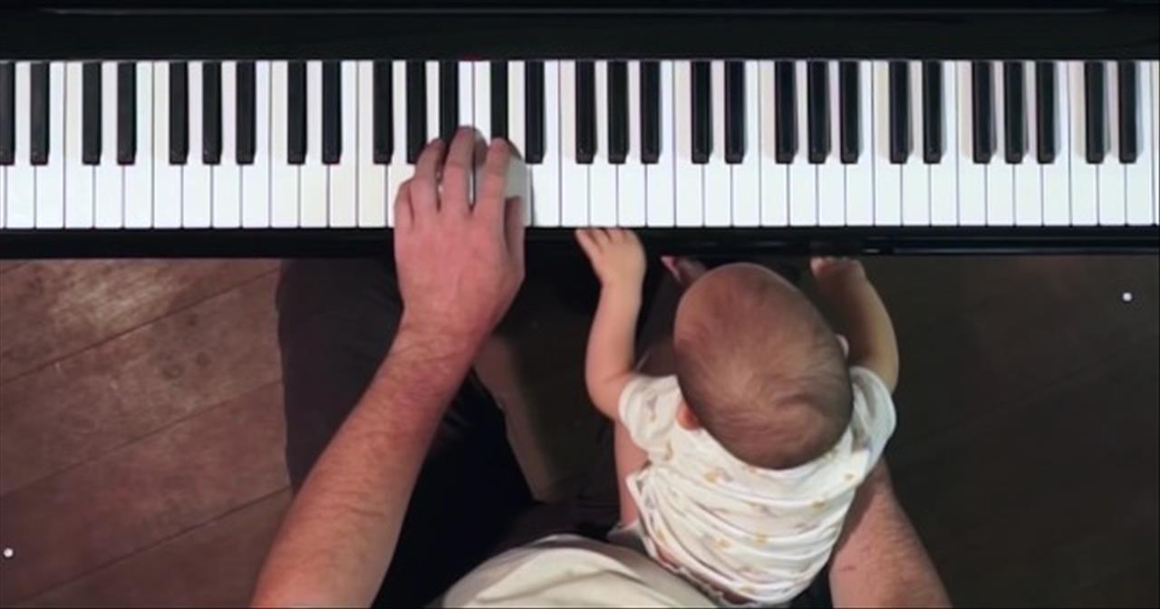 Dad and Daughter at Piano from Baby Till 5 Years Old
