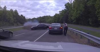 <p>Traffic stops may not be considered the most dangerous assignments for police officers, but watch as this Fairfax County, Virginia police officer, clearly with a guardian angel on his side, narrowly escapes death when a car nearly barrels into him.&nbsp;&nbsp;</p>

<p>The frightening video is only 1.5 minutes long, actually starting over 1:00. Everything takes place so quickly, and you may well need to rewind in order to catch exactly what happened.&nbsp;</p>

<p>A patrol officer is making a routine traffic stop on the southbound lanes of Fairfax County Parkway. Exercising caution, he stands at the passenger&rsquo;s side window as he speaks with the driver of the gray 2012 BMW. Most drivers move into the passing lane, but traffic moves well.</p>

<p>Watch closely at the northbound lanes. At 8 seconds, a black 2018 BMW comes quickly into view in the passing lane just on the other side of the grassy median. The vehicle moves fast, and the driver loses control as he enters the curve on the highway. The rear of the car spins around and is propelled into the grass, where it continues to travel backward onto the other lanes&mdash;where the gray BMW sits with the police officer at its side! It is a terrifying moment!</p>

<p>Fortunately, the officer saw the car just as it left the northbound lanes, giving him just enough time to run behind the stopped car. Had he not responded at that moment, he would probably have been crushed between the 2012 and the guardrail where he stood!&nbsp;</p>

<p>The black car smashes into the stopped car, bounces back, and then crashes into the officer&rsquo;s police cruiser, parked not far behind. Though struck and knocked down, the officer scrambles up and appears uninjured, which is almost unfathomable!</p>

<p>He&rsquo;s not the only person blessed that day. It is amazing, too, that two cars traveled through those lanes immediately following the crash, and they managed to avoid it! A charcoal-colored car and a red car came upon the accident, but they moved onto the shoulder just beyond. Those drivers probably needed to take a breath and offer a prayer of thanks!</p>

<p>The officer immediately calls 9-1-1 and checks those involved for injuries. A 17-year-old was behind the wheel of the black BMW during the May 1 accident. Thankfully,&nbsp; the teen and two passengers in the car, as well as the driver of the gray car, sustained only minor injuries, and all have been released from the hospital.</p>

<p>The Fairfax County Police Department posted the video, captured by the cruiser&rsquo;s camera, and they encourage parents to talk to their teen drivers about responsibility behind the wheel. At this time of year, during graduations, proms, and celebrations, it is important to impress upon our youth that their actions have consequences for themselves and others.&nbsp;&nbsp;&nbsp;&nbsp;</p>

<p><em>&ldquo;For he will command his angels concerning you to guard you in all your ways;&rdquo; <a href="https://www.godtube.com/bible/psalms/91-11">Psalms 91:11</a></em></p>
