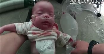 <p>The sounds of crying are heaven-sent when first responders save an unresponsive 4-month-old baby boy who had stopped breathing. The video unfolding shows just how every second counts in life-threatening moments. The infant Laker Carlson was born twelve weeks premature and had a medical condition known as Spina Bifida, which <a href="https://www.chop.edu/conditions-diseases/spina-bifida#:~:text=Spina%20bifida%20is%20a%20birth,central%20nervous%20system%20birth%20defect.">occurs</a> in about 1 in every 2,000 births.</p>

<p>In spite of being born with a rare condition, he was thriving enough to go home and join his family while on oxygen. All seemed well for the little guy as his family returned to their lives, making room for this precious addition until his mother realized Laker had stopped breathing. Frantically she called for emergency services and knew she needed to get him help right away.&nbsp;</p>

<p>Emergency responders were made aware of the situation. They raced to Laker&rsquo;s house with hope and prayer they would make it in time to save him. When paramedics arrived, they learned not only was Laker not breathing, he didn&rsquo;t have a pulse. Deputy Jonte Slack recalls the heart-stopping moment. &ldquo;When I got there, there was no pulse. He was not breathing, and there were no signs of life,&rdquo; he <a href="https://www.youtube.com/watch?v=teld5RwYdFM&amp;ab_channel=InsideEdition">recalled</a>.&nbsp;</p>

<p>Jonte gently placed Laker&rsquo;s lifeless body on the floor and began chest compressions for CPR. After several heart-stopping moments, Laker begins to gurgle and fuss. He was breathing again!&nbsp;</p>

<p>His father, Matthew Carlson, was terrified he had lost his son when he got the phone call his new son wasn&rsquo;t breathing. He felt helpless as he began an agonizing 30-minute drive home, praying for God to intervene. When Matthew finally got to hold his son in his arms again, he <a href="https://www.youtube.com/watch?v=teld5RwYdFM&amp;ab_channel=InsideEdition">commented</a>, &ldquo;He is definitely our miracle baby. He is so precious.&rdquo;&nbsp;</p>

<p>Laker is a miracle indeed. Thank God for Jonte&rsquo;s life-saving skills and for the Lord being present with this family. The Lord&rsquo;s hand was upon little Laker, and now he has a story to tell!&nbsp;</p>

<p><em>&ldquo;By faith in the name of Jesus, this man whom you see and know was made strong. It is Jesus&rsquo; name and the faith that comes through him that has completely healed him, as you can all see,&rdquo; <a href="https://www.godtube.com/bible/acts/3-16">Acts 3:16</a>.&nbsp;</em></p>
