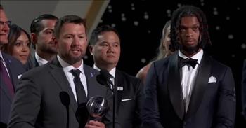 <p>Several people shed tears during an emotional moment as Buffalo Bills safety Damar Hamlin gave an award to the men and women who helped save his life.&nbsp;</p>

<p>Football is a violent sport filled with quick, massive world-class athletes slamming into and tackling one another on every play. Injuries are a common occurrence during a regular game of football. But what happened during a January Monday night game between the Buffalo Bills and Cincinnati Bengals was anything but ordinary. It was frightening.&nbsp;</p>

<p>Following the end of a play, Damar was seen collapsing to the ground. Emergency crews rushed onto the field, attending to the player. It was later revealed that he had suffered cardiac arrest. He spent several days in the hospital while his life hung in the balance. He has since been released and has been OK&rsquo;d to resume playing football.</p>

<p>During ESPN&rsquo;s most recent ESPYS award ceremony, Damar presented the medical professionals who rushed to his side &ndash; the Buffalo Bills training staff &ndash; with the Pat Tillman Award for Service.</p>

<p>As the <a href="https://www.youtube.com/watch?v=6MguoQPhIgg">clip posted on YouTube shows</a>, Damar was already emotional as he approached the microphone, wiping tears from his eyes. The entire room responded by giving the young man a standing ovation.&nbsp;</p>

<p>While speaking on behalf of the entire training staff, Nate Breske, thanked the good Lord for His assistance in keeping Damar alive.</p>

<p>&ldquo;By the grace of God and divine intervention, we had the best outcome we could have prayed for or imagined,&rdquo; he said.&nbsp;</p>

<p>Near the end of his speech, Nate stated that while Damar&rsquo;s situation was frightening, one good thing did come from it.</p>

<p>&ldquo;Damar&rsquo;s injury was able to bring our nation together for a moment and show the world the power of prayer,&rdquo; he said.</p>

<p><em><a href="https://www.godtube.com/bible/mark/11-24">Mark 11:24</a> &ldquo;For this reason I say to you, &lsquo;Whatever you make a request for in prayer, have faith that it has been given to you, and you will have it.&rdquo;</em></p>
