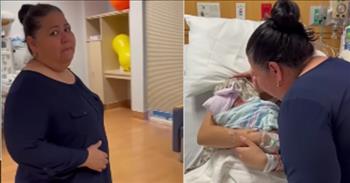 <p>One woman burst into tears when she realized she had officially become a grandmother.</p>

<p>Becoming a parent and welcoming a child into the world is one of life&rsquo;s biggest blessings. Children add so much joy, happiness and love to one&rsquo;s life. Watching them grow and learn is unlike anything else in life.&nbsp;</p>

<p>For those who are grandparents, all of that is true. But grandma and grandpa get a few added perks. They get to spoil their grandchildren with love and anything else their hearts desire. But the children return home with their parents at the end of the day. Grandparents get the fun parts without all the crying and tantrums.</p>

<p>Like becoming a parent, being a grandmother or grandfather is another blessing from the good Lord.</p>

<p><a href="https://www.youtube.com/shorts/ij-NGElH_YM">A clip posted on YouTube</a> shows the moment a woman learns she is a grandmother. The tears immediately begin flowing &ndash; from the new grandmother and the new mom.</p>

<p>The short video begins with the new grandmother walking into the room as she looks down at her phone. She has no idea that her daughter has given birth, delivering her first grandchild, a beautiful baby girl.</p>

<p>The clip&rsquo;s narrator informs viewers that the daughter didn&rsquo;t tell her mother that she had gone into labor. Apparently, she wanted the arrival of the child to be a surprise.&nbsp;</p>

<p>And it was the best surprise possible!</p>

<p>The camera catches the new grandmother as she approaches the hospital bed and her stunned first look at her daughter holding the baby. The woman stops dead in her tracks. She looks at the camera for a second or two and is then overcome with emotion.</p>

<p>She approaches her daughter and grandchild and wraps them both up in a warm and loving embrace. Through her happiness and tears, the new grandmother even waves off the camera capturing the tender moment.</p>

<p>She is going to love being a grandmother!&nbsp;</p>

<p><em><a href="https://www.godtube.com/bible/proverbs/22-6">Proverbs 22:6</a> &ldquo;Train up a child in the way he should go: and when he is old, he will not depart from it.&rdquo;</em></p>
